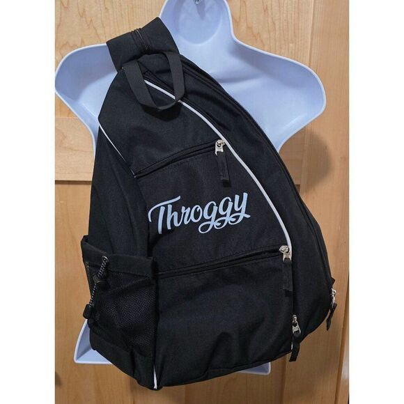 Throggy Black Sling Backpack With Multiple Zipper Pockets & Mesh Holder - Picture 2 of 11